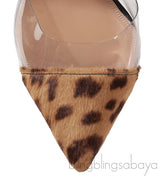 Aquazzura Brown Leopard Pony Hair PVC Mules