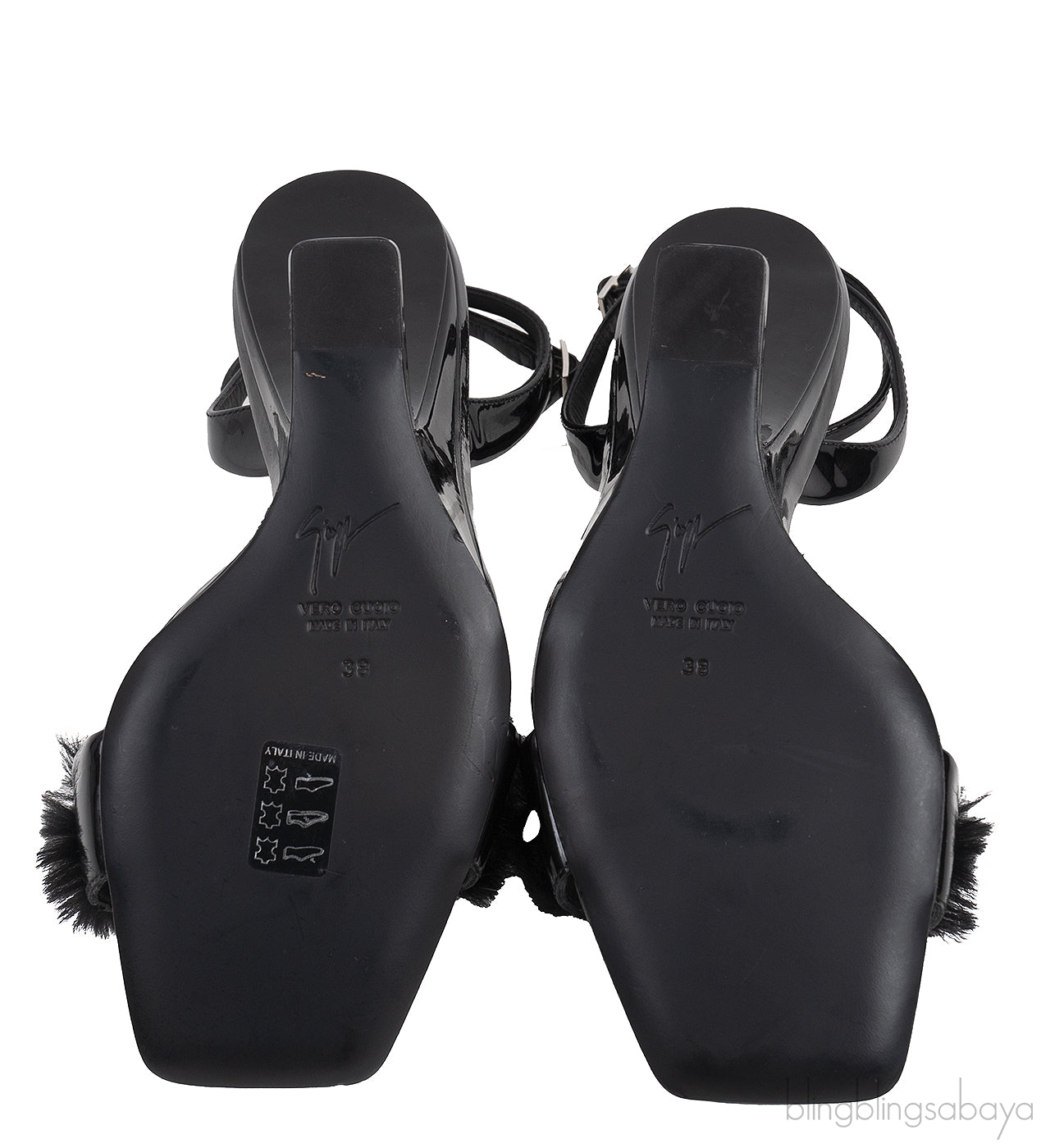 Black Picard Wedge Fur Slingback Sandals