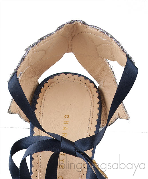 Blue Crystal Mesh Slingback Heels