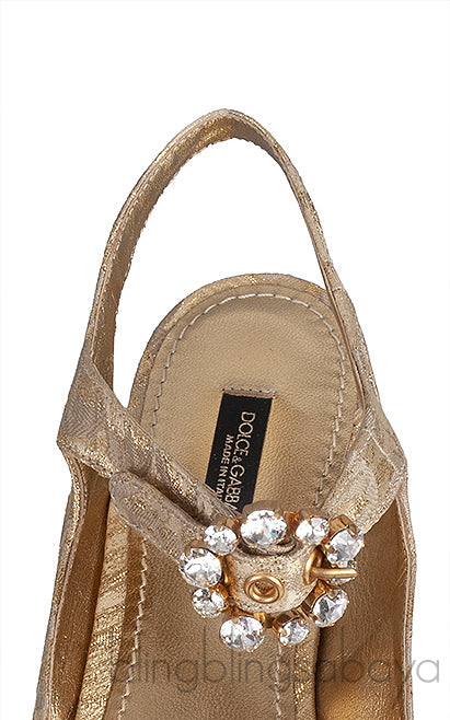 Dolce & Gabbana Metallic Gold Pointed Toe Flat Shoes