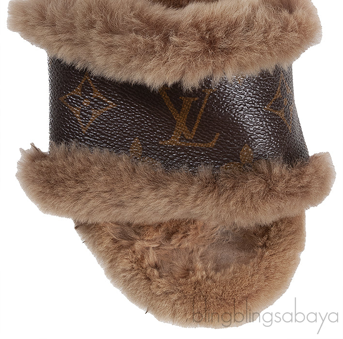 Cognac Monogram Mink Fur Slides