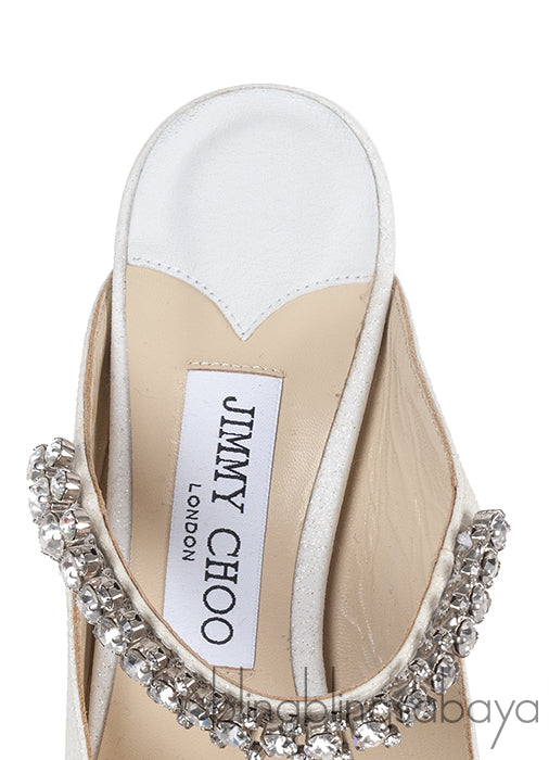 Jimmy Choo Bing White Glittery Crystal Embellished Mule 38