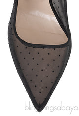 Black Mesh Polkadot Pointed Toe Heels