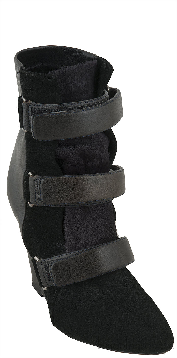 Scarlet Black Leather Wedge Boots