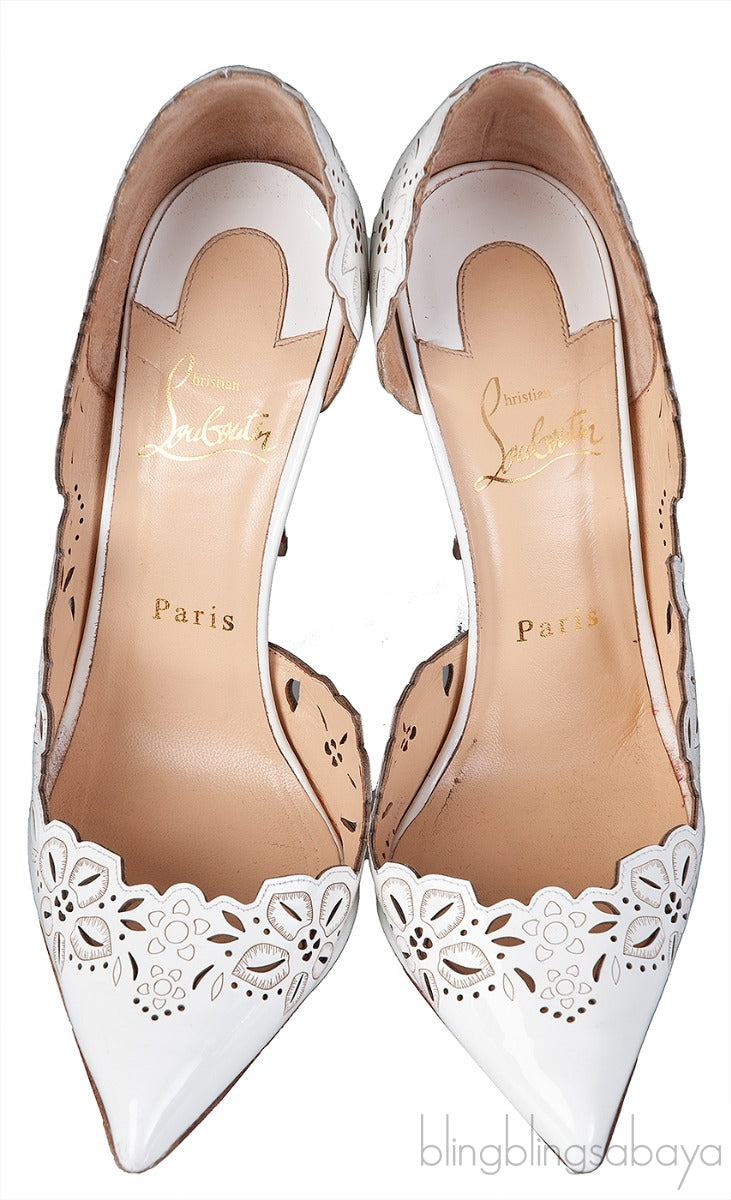 White Laser Cut Pointed Toe Heels