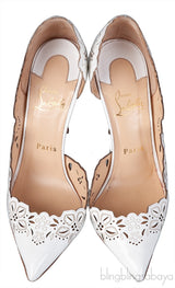 White Laser Cut Pointed Toe Heels