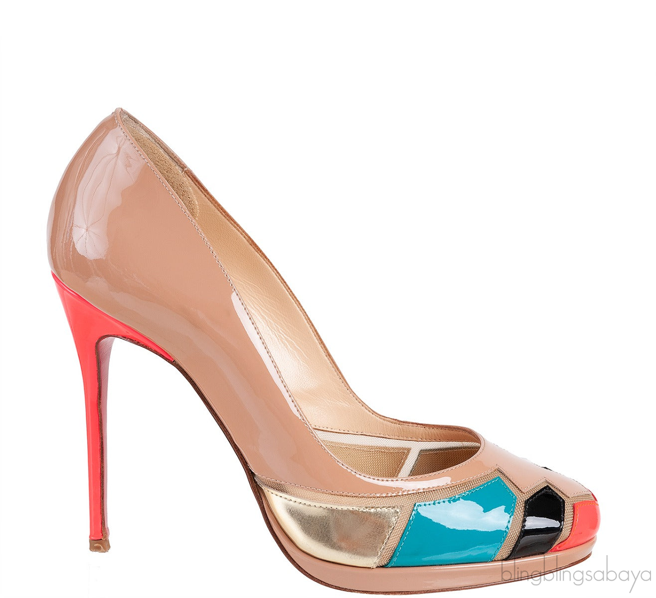 Nude Patent Multicolored Heels