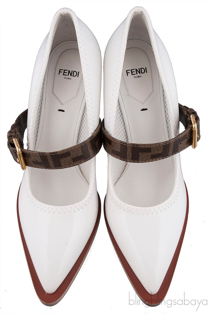 White Mary Jane FF Strap Heels
