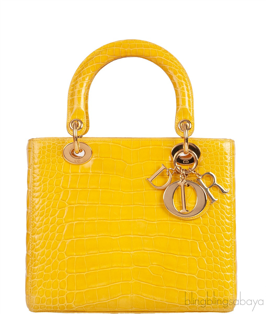 Lady Dior Yellow Crocodile Medium Bag