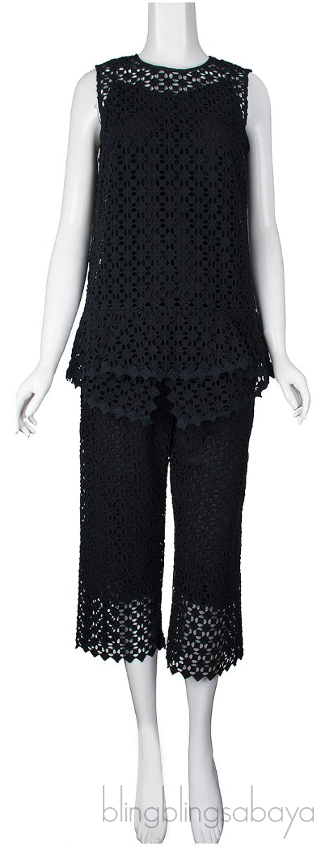 Perforated Black Top & Wide Leg Trouser