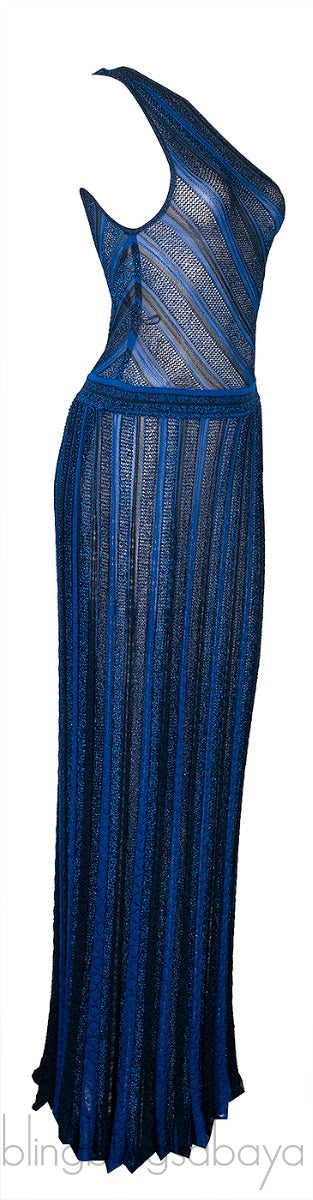 Blue & Black One Shoulder Maxi Dress