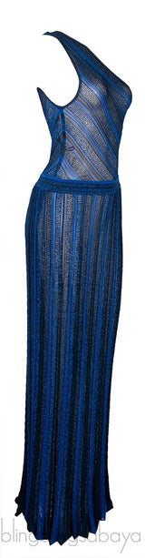 Blue & Black One Shoulder Maxi Dress