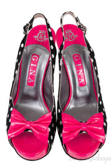Pink Bow Black Polka-dot Platform Slingback Shoes
