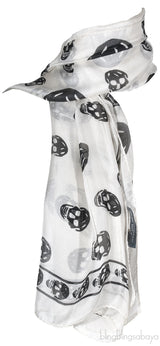 White Silk Chiffon Skull Scarf
