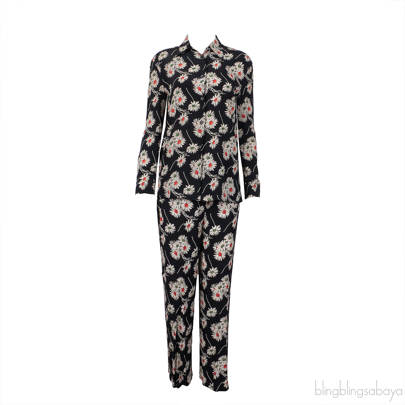 Prada Black Floral Satin Pajama