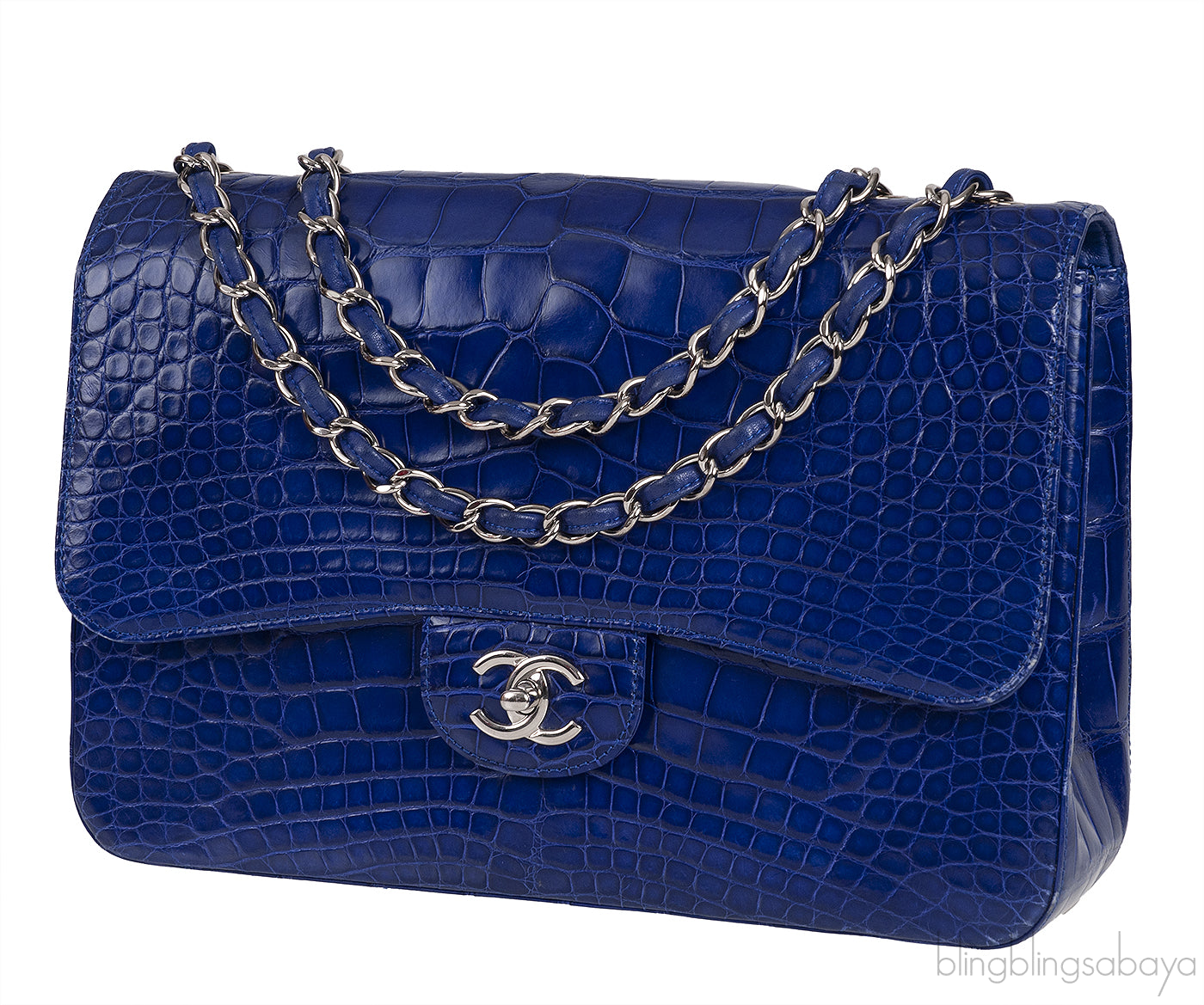 Classic Blue Iris Crocodile Jumbo Flap Bag