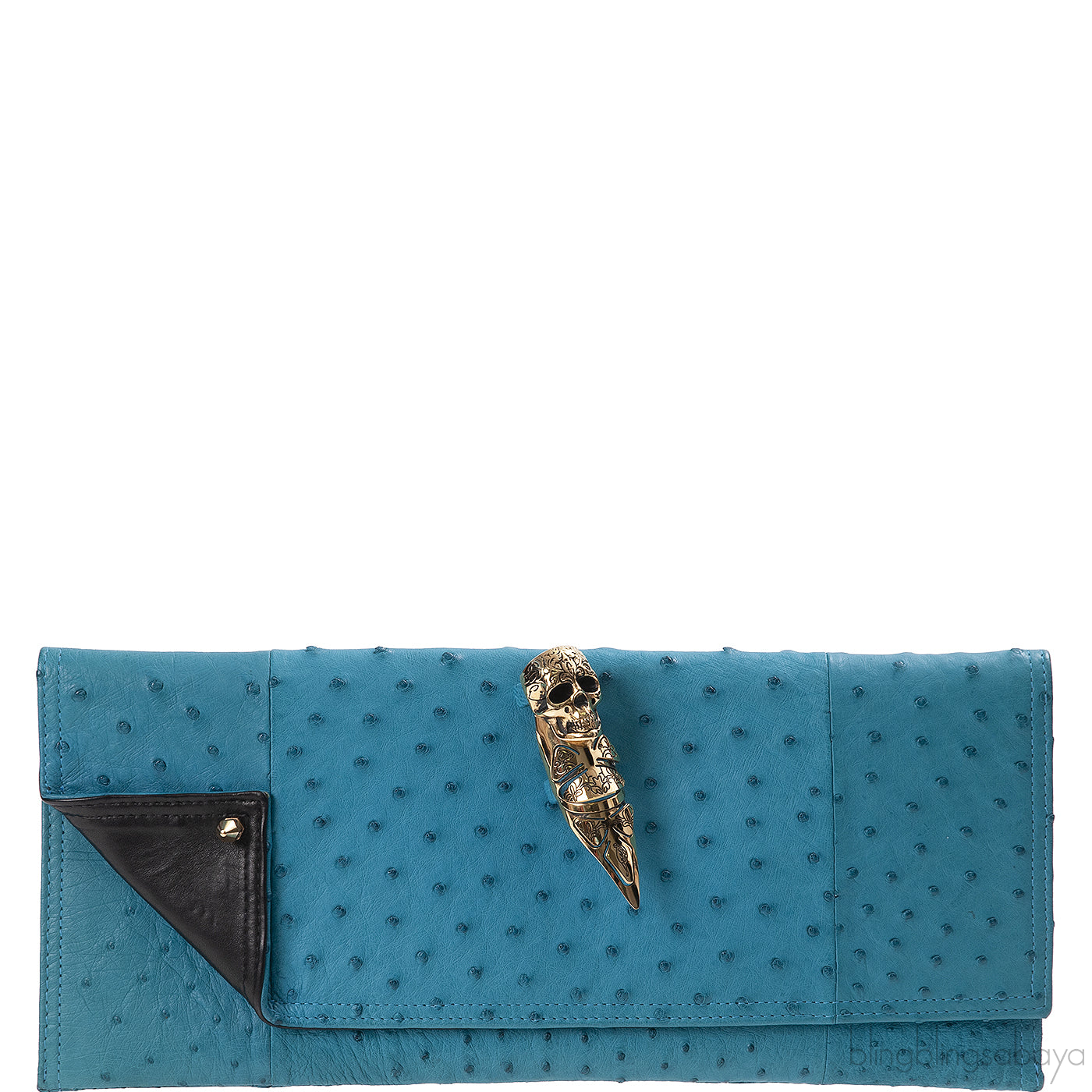 Maison Du Posh Ostrich Knuckle Ring Clutch