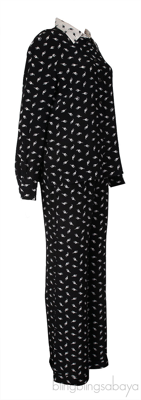 Miu Miu Black All Over Cat Print Top and Trouser