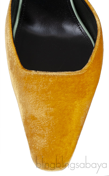 Blade Gold Velvet & Mint Green Slingback Pumps