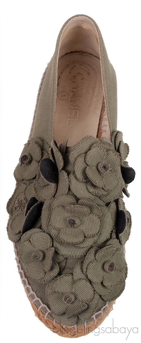 Army Green Camellia Canvas Espadrille