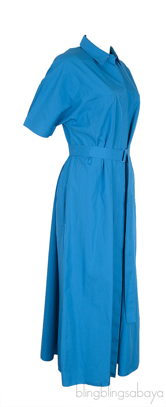 Miranda Blue Belted Cotton Dress
