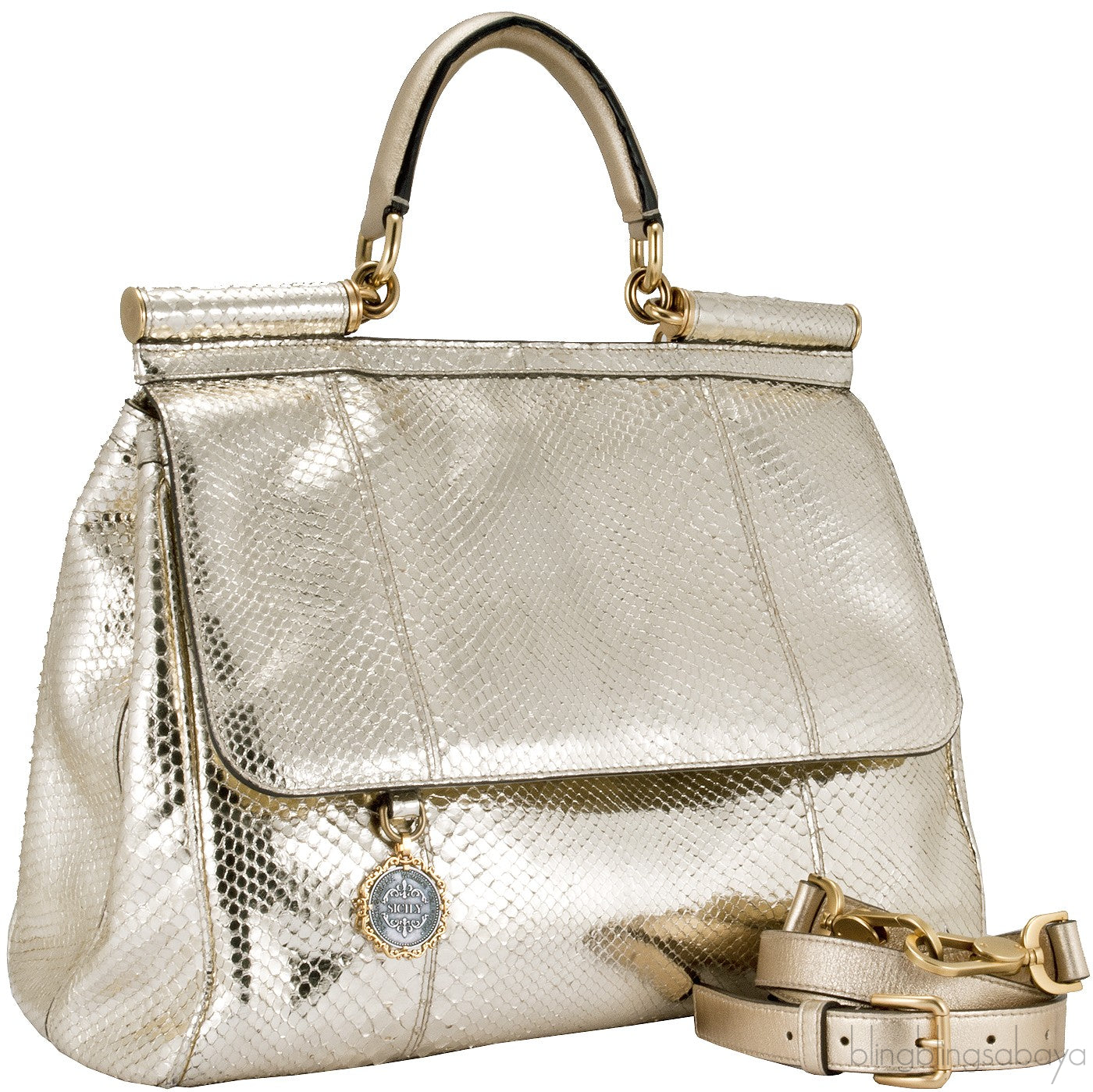Miss Sicily Metallic Gold Snakeskin Bag