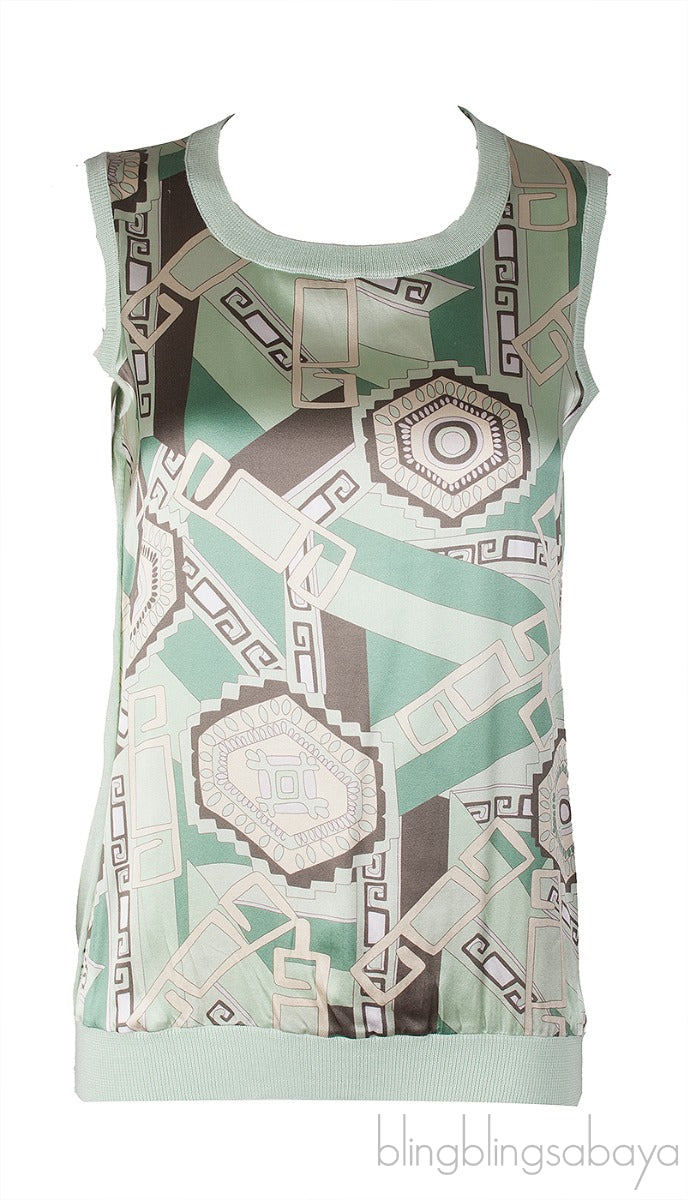 Light Green Printed Sleeveless Top & Cardigan