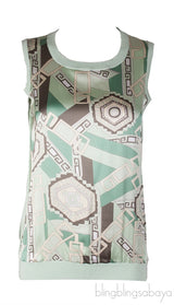 Light Green Printed Sleeveless Top & Cardigan