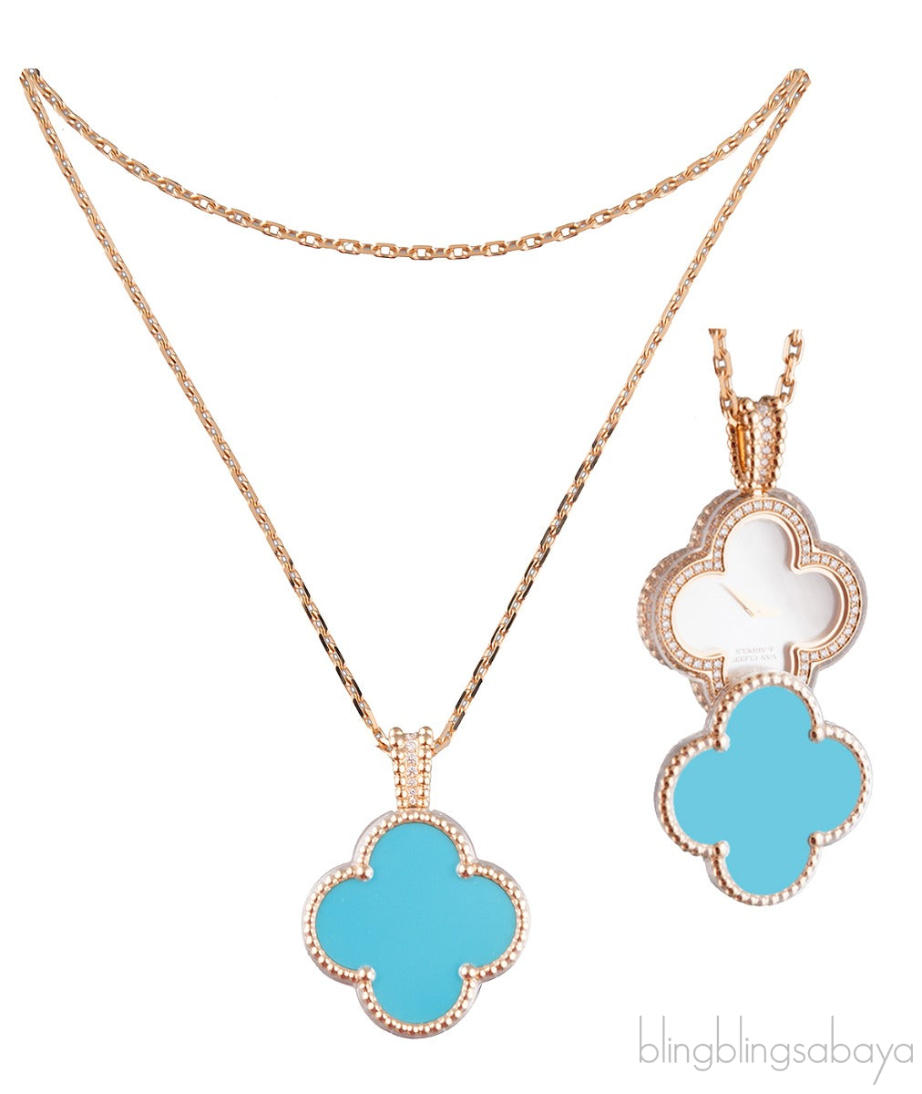 Turquoise Alhambra Secret Pendant Watch