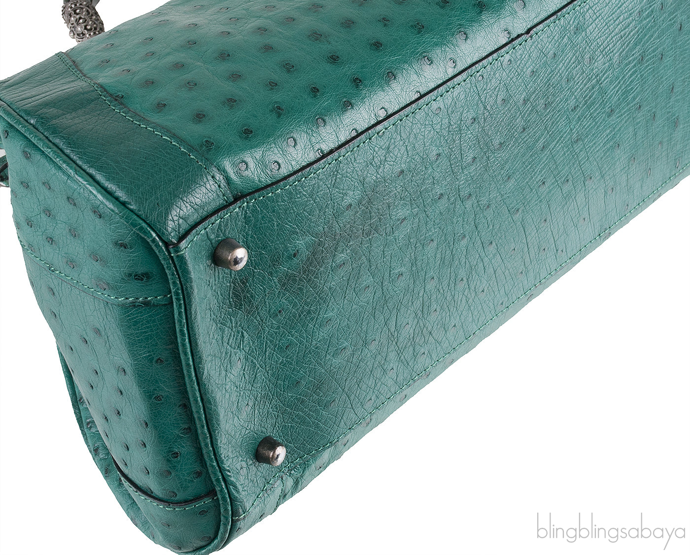 Green Ostrich Jade Handle Bag