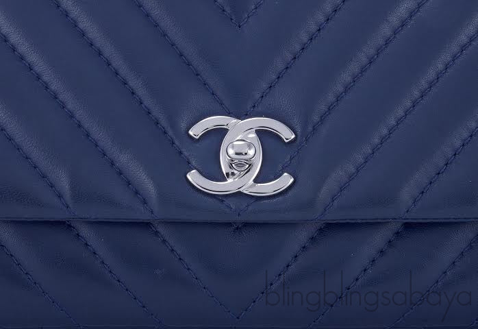 Blue Chevron Quilted Medium Flap Bag