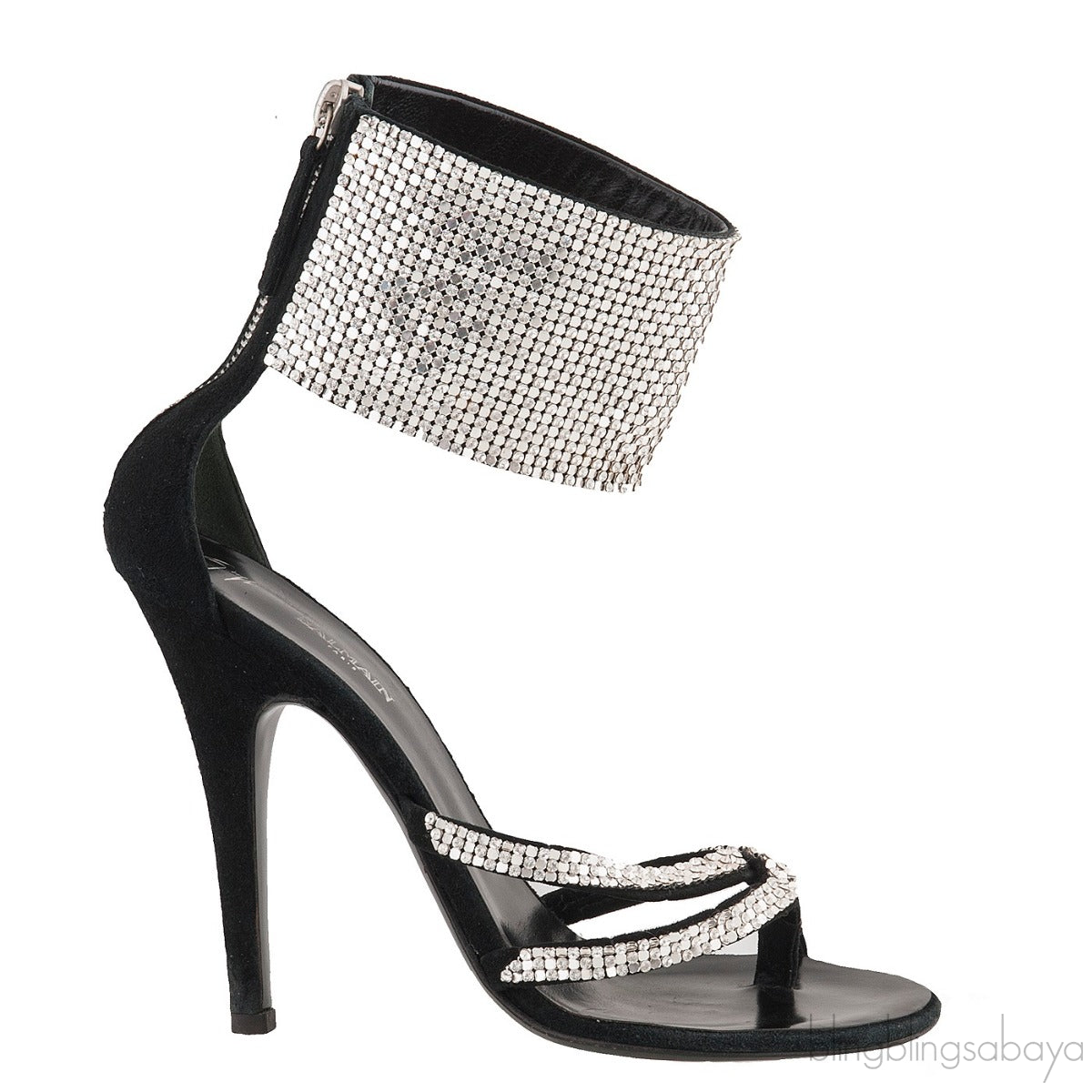 Black Crystal Suede Sandals