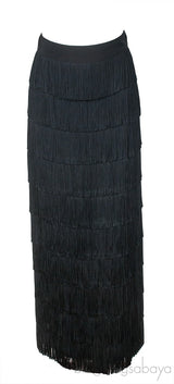 Black Tiered Fringed Maxi Skirt