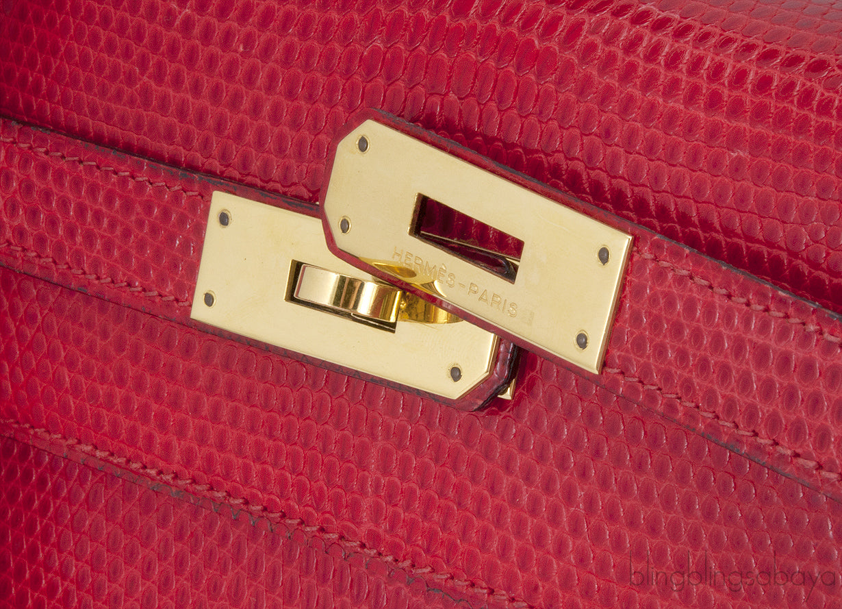 Kelly 32 Vintage Red Lizard Sellier