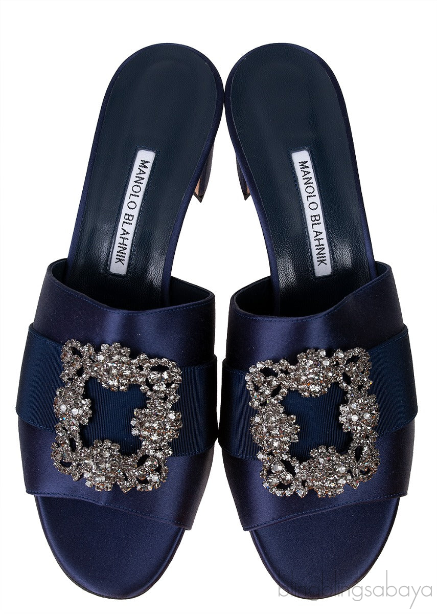 Martamod Navy Blue Satin Mules