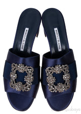 Martamod Navy Blue Satin Mules