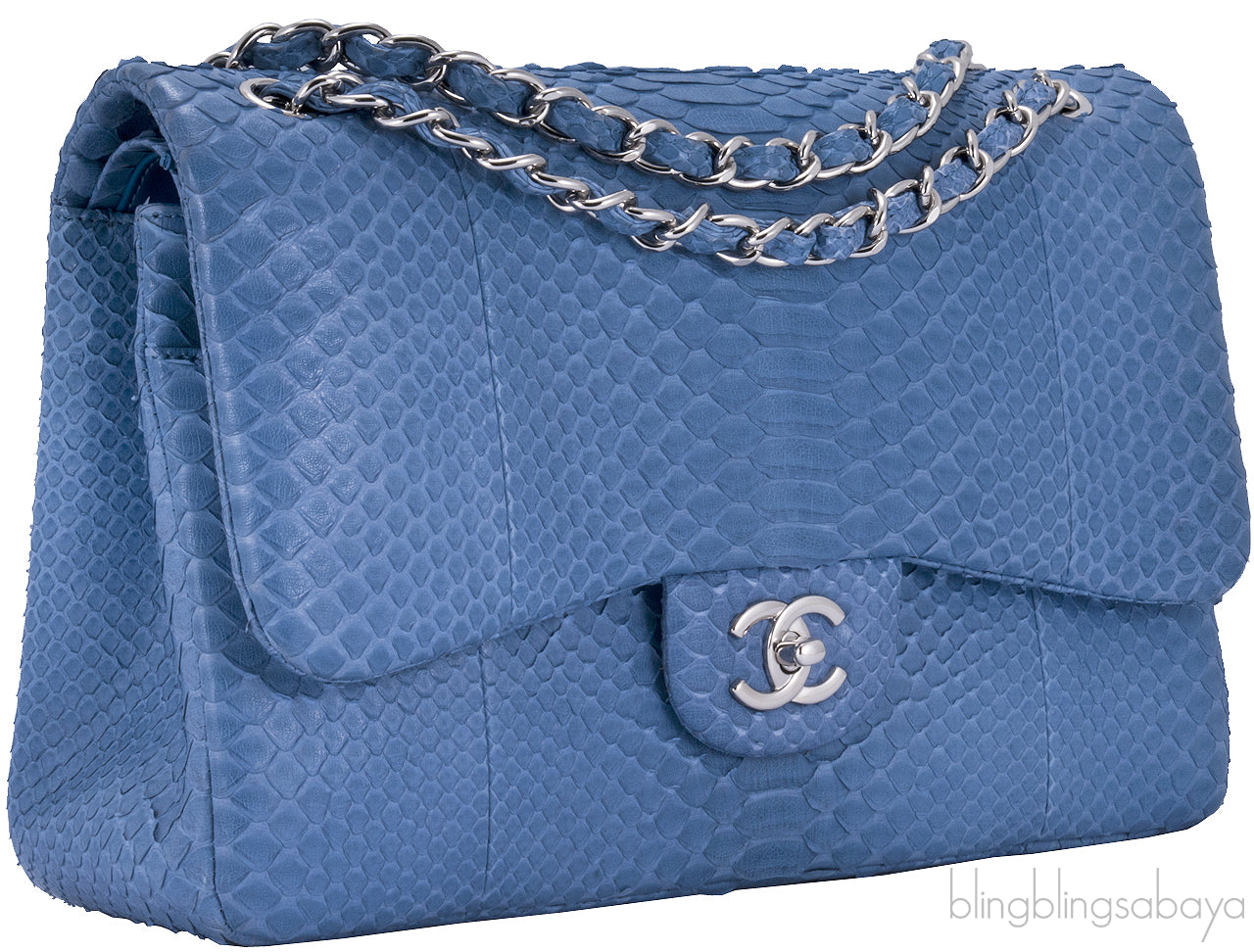 Classic Jumbo Blue Python Flap Bag