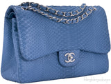 Classic Jumbo Blue Python Flap Bag