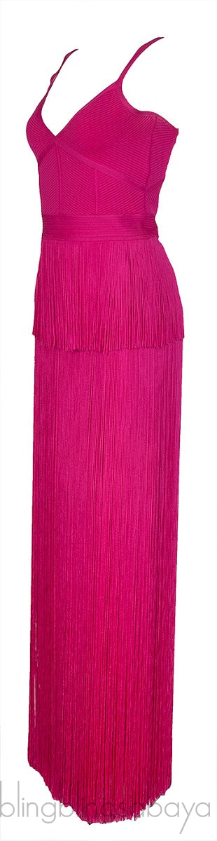 Fuchsia Pink Layered Fringed Dress