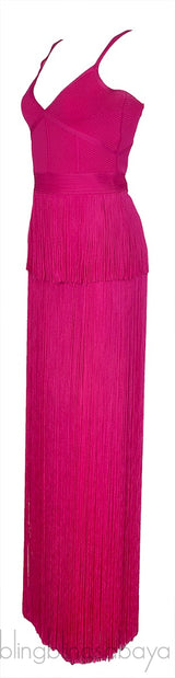 Fuchsia Pink Layered Fringed Dress
