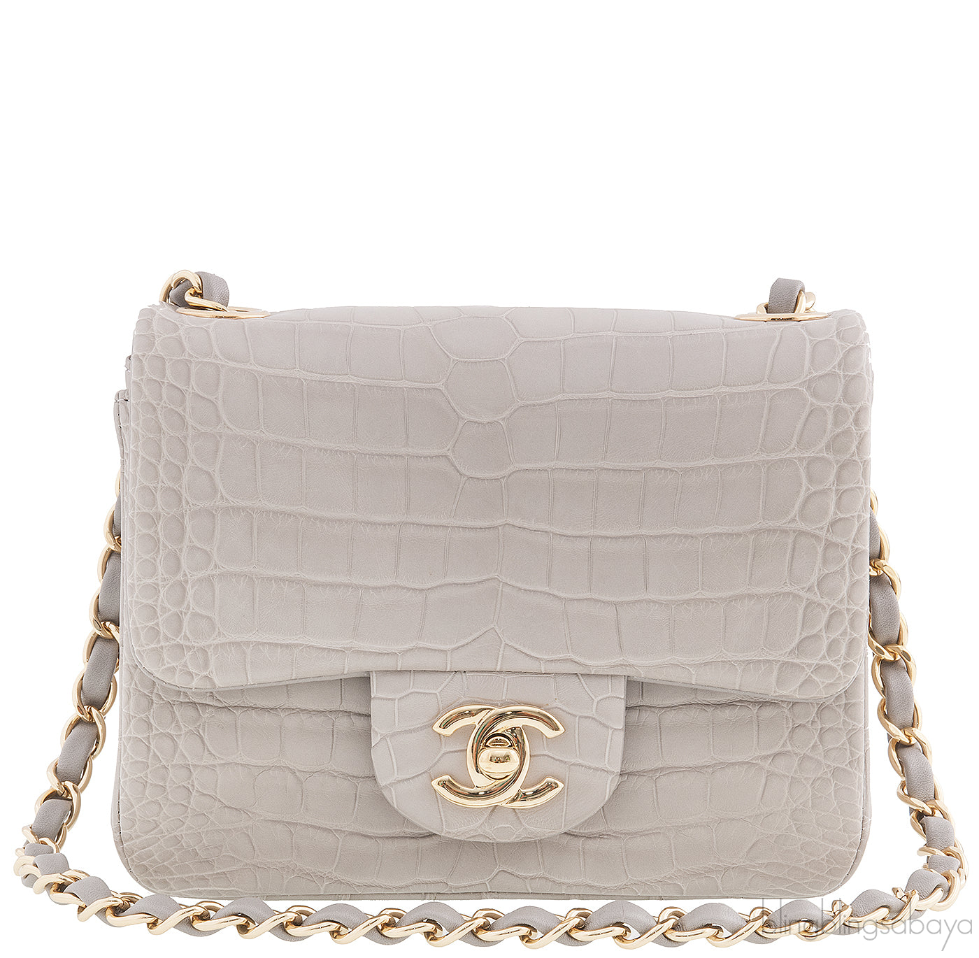 Grey Pearl Crocodile Mini Flap Bag