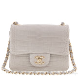 Grey Pearl Crocodile Mini Flap Bag