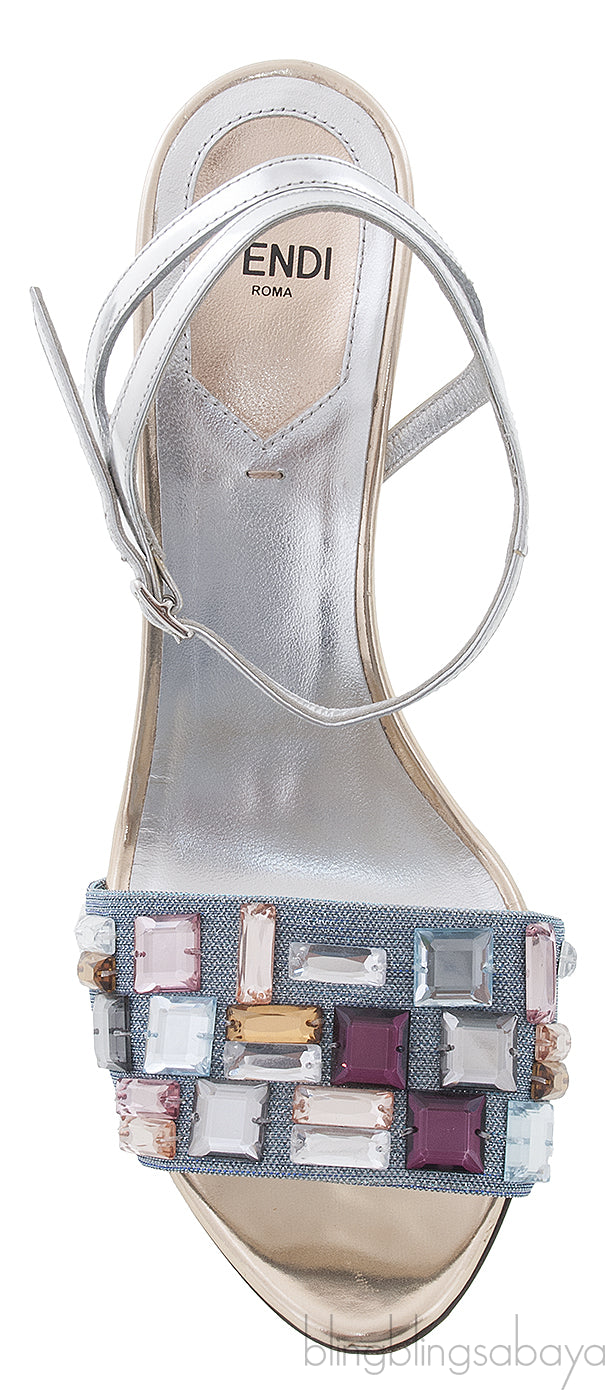 Sculpture Silver Metallic Crystal Sandals