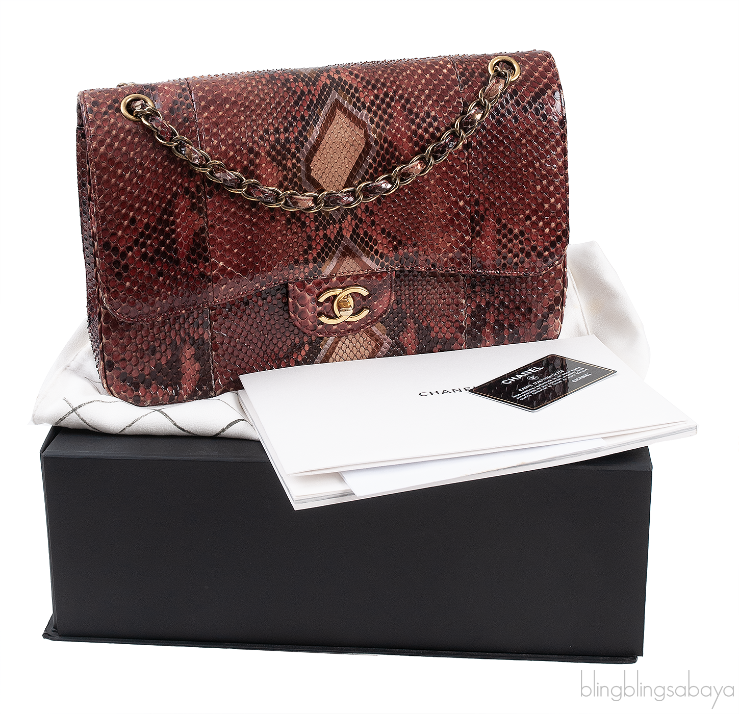Chanel Classic Jumbo Burgundy Python Flap Bag