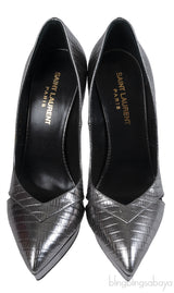 Yves Saint Laurent Gun Metal Lizard Print Pointed Pump