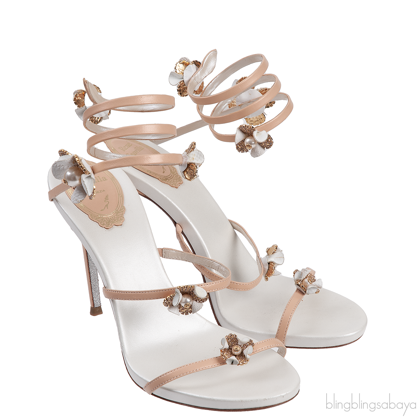 Rene Caovilla Bi-color Floral Applique Sandals