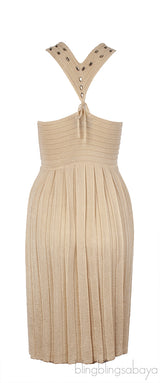 Beach Couture Halter Neck Gold Knit Pleated Dress