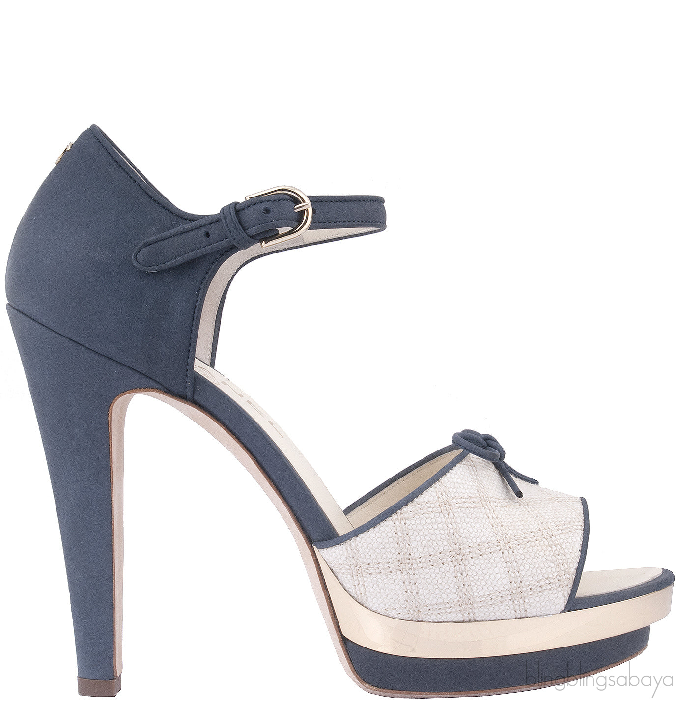Toile & Leather Peep Toe Pump