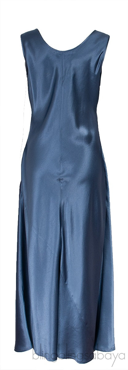 Capua Sleeveless Satin Blue Grey Midi Dress