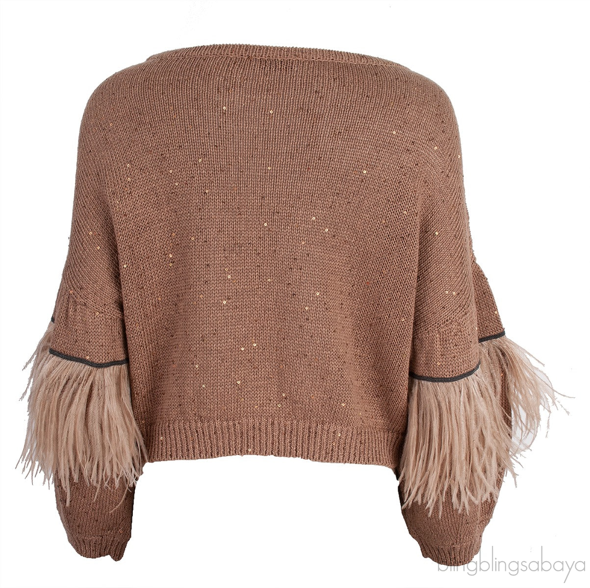 Brown Feather Embellished Sweatshirt